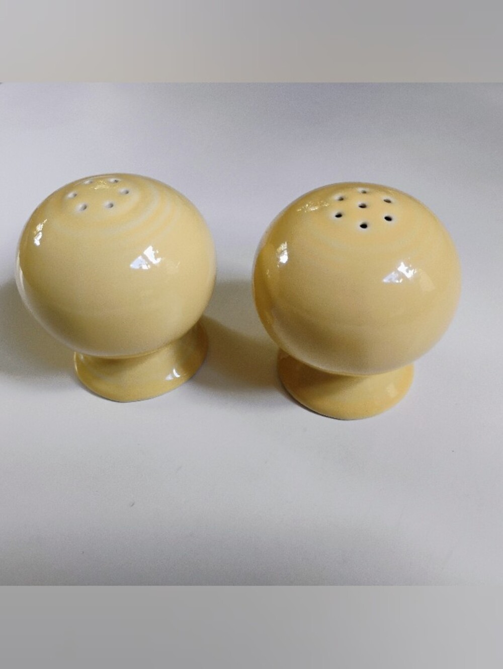 Vintage Fiestaware Pale Yellow Salt & Pepper Shakers Round Ball Style '94 Unused